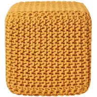 Homescapes STRICK-POUF senfgelb, Sitzwürfel 35/35/35 cm