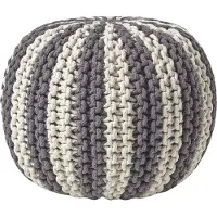 Homescapes STRICKPOUF rund, grau-creme gestreift, 40/40/35 cm