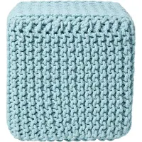 Homescapes STRICK-POUF pastellblau, Sitzwürfel 35/35/35 cm