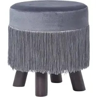 Homescapes SAMT-HOCKER Warwick grau, Dreibein mit Fransen 32/32/35 cm