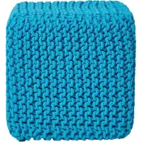 Homescapes STRICK-POUF türkis, Sitzwürfel 35/35/35 cm