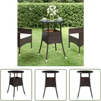 The Living Store Gartentisch Ø60x75 cm Hartglas und Poly Rattan Braun