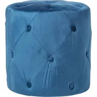 Homescapes SAMT-POUF Windsor blau, runder Hocker 40/40/40 cm