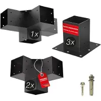 Sotech Anbau Set 6-teilig 2x Eckverbinder 1x Mittelverbinder 3x Bodenhülse Vierkant 90 x 90 mm Stahl Verzinkt Schwarz Pulverbeschichtet