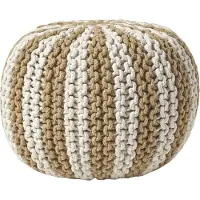 Homescapes STRICKPOUF rund, beige-creme gestreift, 40/40/35 cm