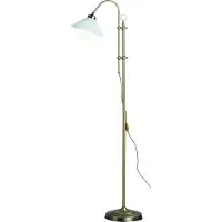 Globo Stehleuchte Metall altmessing, Glas opal, Wippschalter am Kabel, Höhenverstellbar, LxBxH: 470x230x1720mm, exkl. 1x E27 60W 230V