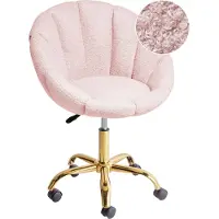 Beliani Bürostuhl Pastellrosa Bouclé Höhenverstellbar Drehbar Bremsbare Rollen Muschelform ohne Armlehnen Modern Drehstuhl Büro Arbeitszimmer