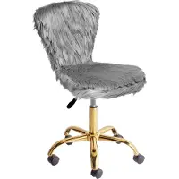 Beliani Bürostuhl Grau Felloptik Höhenverstellbar Drehbar Bremsbare Rollen ohne Armlehnen Modern Drehstuhl Büro Arbeitszimmer Home-Office Ausstattung