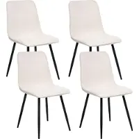 Beliani Esszimmerstühle 4er Set Hellbeige Stoff Gepolstert mit Schwarzen Beinen Ohne Armlehnen Modern Polsterstühle Küchenstühle Esszimmer Küche