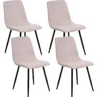 Beliani Esszimmerstühle 4er Set Beige Stoff Gepolstert mit Schwarzen Beinen Ohne Armlehnen Modern Polsterstühle Küchenstühle Esszimmer Küche