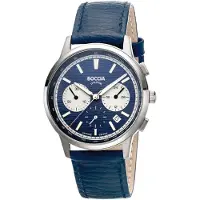 Boccia Herren Armbanduhr Sport 3734-02 Chronograph Titan Lederband blau