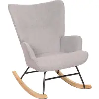 Mendler Schaukelstuhl MCW-N14, Schwingstuhl Relaxsessel Fernsehsessel, Massiv-Holz Metall Stoff/Textil 320g/m² hellgrau