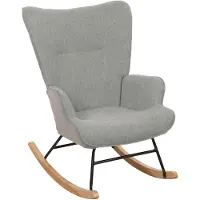 Mendler Schaukelstuhl MCW-N14, Schwingstuhl Relaxsessel Fernsehsessel, Massiv-Holz Metall Stoff/Textil 320g/m² grau-grün