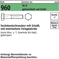 Industrial Quality Supplies Sechskantschraube DIN 960 m.Schaft M 16 x1,5 x 70 10.9 galvanisch verzinkt