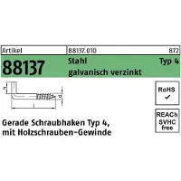 Industrial Quality Supplies Schraubhaken R 88137 Typ 4 gerade 100 x 6,0 x 18 Stahl galvanisch verzinkt