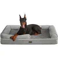 Feandrea Orthopädisches Hundebett, Hundesofa mit Seitenwänden, abnehmbarer, waschbarer Bezug, 120 x 85 x 18 cm, rutschfester Unterseite, Hellgrau, PGW078G02