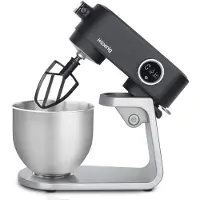 H.Koenig KM120 Professioneller Teigmischer, 800 W, 5 l Kapazität, 8 Geschwindigkeiten, 1,5 kg Teig, Liege- und beweglicher Kopf, Gebäck, Pizza und Brot, Edelstahl, Grau und Schwarz