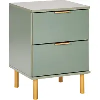 Beliani Nachttisch Grün Faserplatte mit 2 Schubladen Goldene Griffe Helle Holzfüße Modernes Retro-Design Nachtkommode Nachtschrank für Schlafzimmer