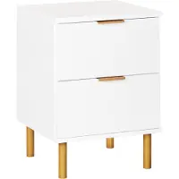 Beliani Nachttisch Weiß Faserplatte mit 2 Schubladen Goldene Griffe Helle Holzfüße Modernes Retro-Design Nachtkommode Nachtschrank für Schlafzimmer