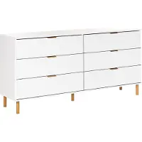 Beliani Kommode Weiß Faserplatte mit 6 Schubladen Goldene Griffe Helle Holzfüße Modernes Retro-Design Mehrzweckkommode Sideboard für Schlafzimmer