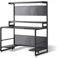 Möbilia Schreibtisch MÖBILIA, schwarz (schwarz, schwarz, schwarz), B:120cm H:148cm T:70cm, MDF, Gestell Metall, Tische, Schreibtisch, mit multifunktionalen Features