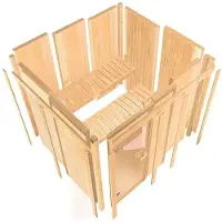 Karibu Sauna Innensauna Variado Fronteinstieg Ofen 9 kWexterne Strg easy 210x132x202 cm mit Dachkranz mit Graphittür