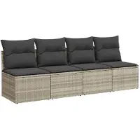 vidaXL Gartensofa mit Kissen 4-Sitzer Hellgrau Poly Rattan