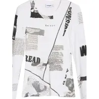Desigual Bluse Newspaper 25WWTK25 Weiß Regular Fit