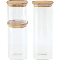 Pebbly 3er Set Vorratsglas mit Bambusdeckel 0.8, 1.4, 2.2 l