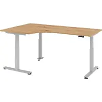Hammerbacher Schreibtisch XDSM 82, asteiche / silber, elektrisch höhenverstellbar, L-Form, 200 x 63,5-128,5 x 120 cm