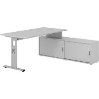 Hammerbacher Schreibtischkombi 160x80cm, Grau/Silber