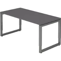 Froschkönig24 Schreibtisch R-Serie | Rahmen-Gestell | höheneinstellbar | extrem stabil, Größe Tischplatte:160 x 80 cm, Farbe Tischplatte:Graphit, Farbe Gestell:Graphit