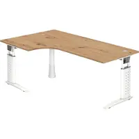 Froschkönig24 Winkeltisch U-Serie | inkl. Kabelwanne | C-Fuß | höheneinstellbar, Farbe Tischplatte:Asteiche, Farbe Gestell:Weiß