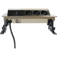 Hjh OFFICE PRO ELDUSB0 | Steckdosenleiste (ohne Fr?sung) | 3 x Steckdose | 2 x USB - Alu