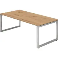 Froschkönig24 Schreibtisch R-Serie | Rahmen-Gestell | höheneinstellbar | extrem stabil, Größe Tischplatte:200 x 100 cm, Farbe Tischplatte:Asteiche, Farbe Gestell:Silber