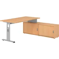 Hammerbacher Schreibtischkombi 160x80cm, Buche/Silber
