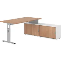 Hammerbacher Schreibtischkombi 160x80cm, Nussbaum/Silber
