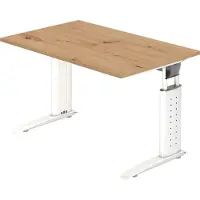 Froschkönig24 Schreibtisch U-Serie | inkl. Kabelwanne | C-Fuß | höheneinstellbar, Größe Tischplatte:120 x 80 cm, Farbe Tischplatte:Asteiche, Farbe Gestell:Weiß