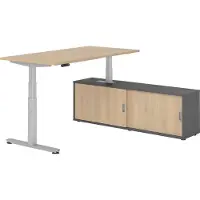 Hammerbacher Sitz-Steh Kombi 160x80cm, Eiche/Silber