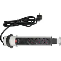 Hjh OFFICE PRO ELDO601 | Steckdosentower (inkl. Fr?sung) | 3 x Steckdose | 2 x USB - Alu