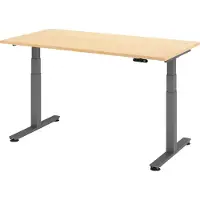 Hammerbacher XDSM16 elektrisch höhenverstellbarer Schreibtisch ahorn rechteckig, T-Fuß-Gestell grau 160,0 x 80,0 cm