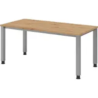 Hammerbacher Schreibtisch Q-Serie | 4-Fuß-Gestell | höheneinstellbar | extrem stabil, Größe Tischplatte:160 x 80 cm, Farbe Tischplatte:Asteiche, Farbe Gestell:Silber