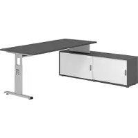 Hammerbacher Schreibtischkombi 180x80cm, Graphit/Silber