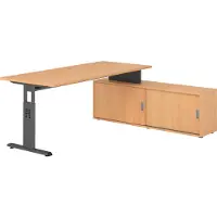 Hammerbacher Schreibtischkombi 180x80cm, Buche/Graphit