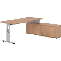 Hammerbacher Schreibtischkombi 180x80cm, Nussbaum/Silber