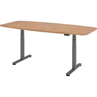Hammerbacher Konferenztisch XDSM22 nussbaum Tonnenform, T-Fuß-Gestell grau, 220,0 x 103,0 x 62,0 - 127,0 cm