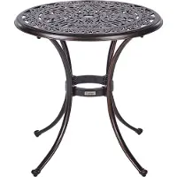 Beliani Garten Beistelltisch Braun Aluminium Rund mit Sonnenschirmloch Französischer Vintage Stil Antikoptik Outdoor Balkon Terrasse Garten Ausstattung