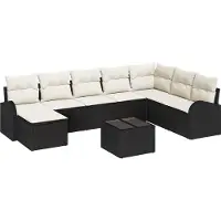 vidaXL Garten-Sofa-Set mit Kissen 9 pcs Schwarz Poly Rattan