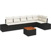 vidaXL Gartensofa-set 7 Stk. Schwarz und Creme Poly-Rattan