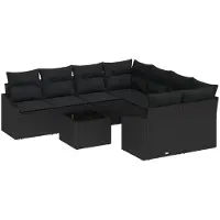 vidaXL Sofa Set 9 Stk. Schwarz [Synthetisch]: Poly Rattan